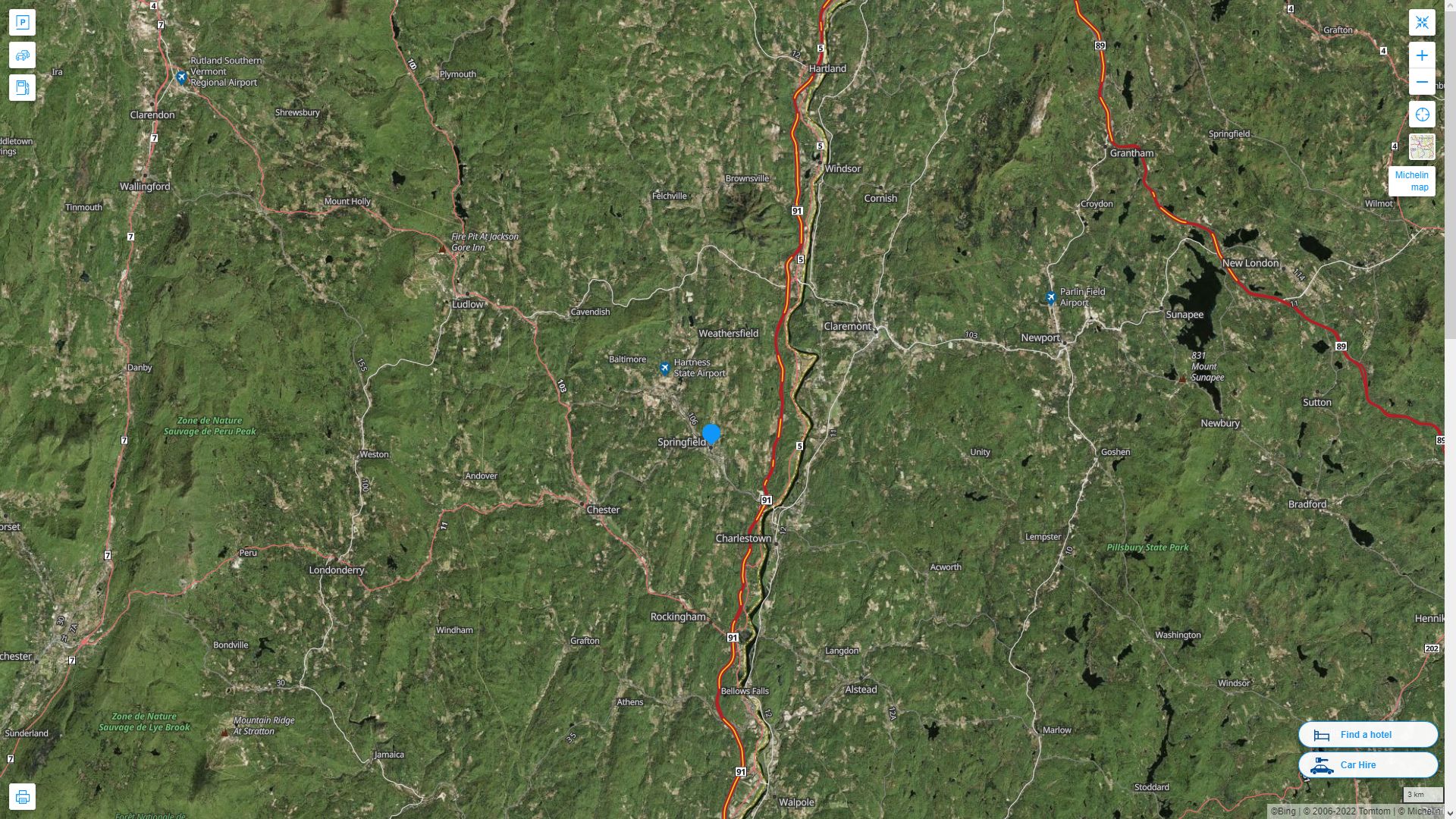 Springfield Vermont Highway and Road Map with Satellite View